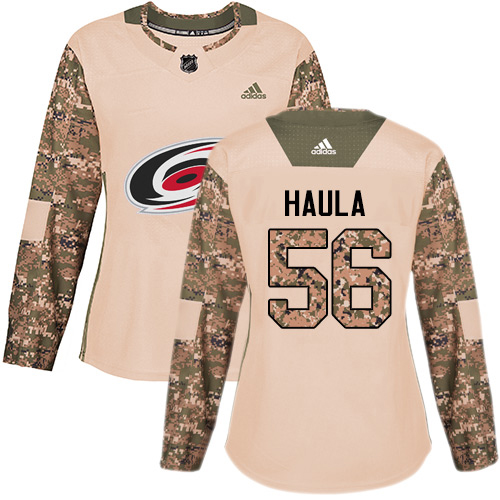 Adidas Hurricanes #56 Erik Haula Camo Authentic 2017 Veterans Day Women's Stitched NHL Jersey